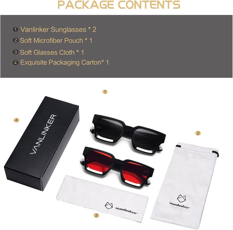 VANLINKER Thick Square Sunglasses for Men Women Retro Chunky Rectangle Shades UV400 Protection VL9731 - Image 5